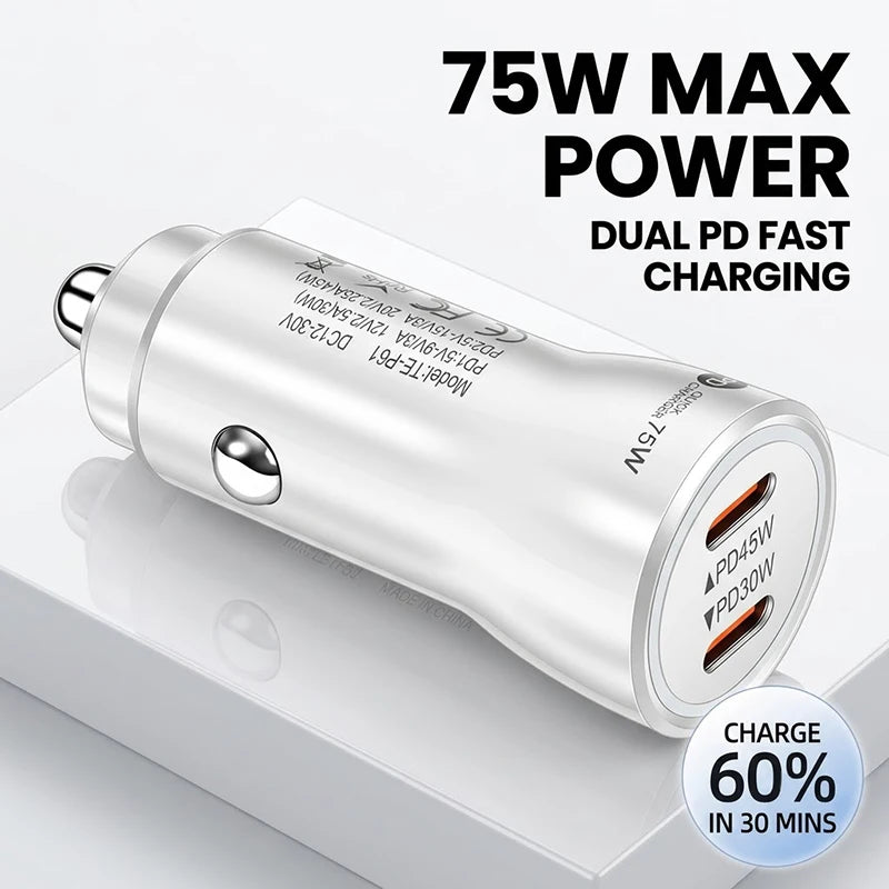 75W dual USB-C fast car charger